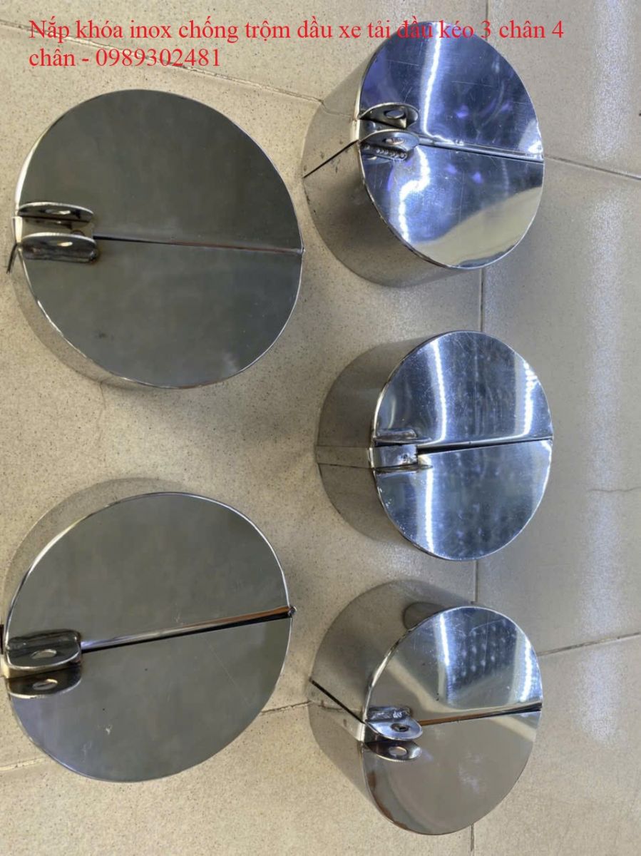 Nắp khóa inox chống trộm dầu xe tải đầu kéo 3 chân 4 chân