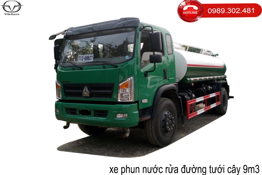 Xe bồn phun nước rửa đường tưới cây 9 khối, Xe tưới nước rửa đường Howo 9m3